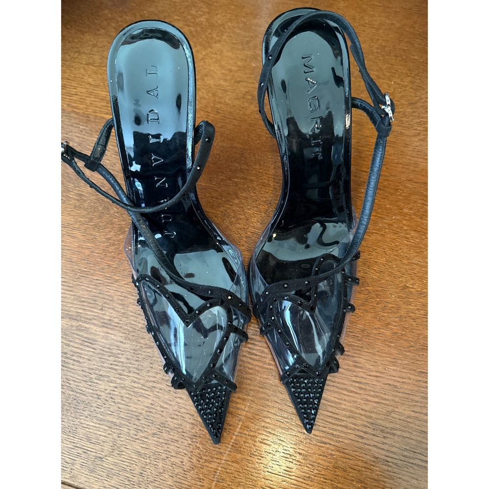 Magrit Juan Vidal Black PVC Crystal Pointed Toe Slingback Heels Spain Size 36